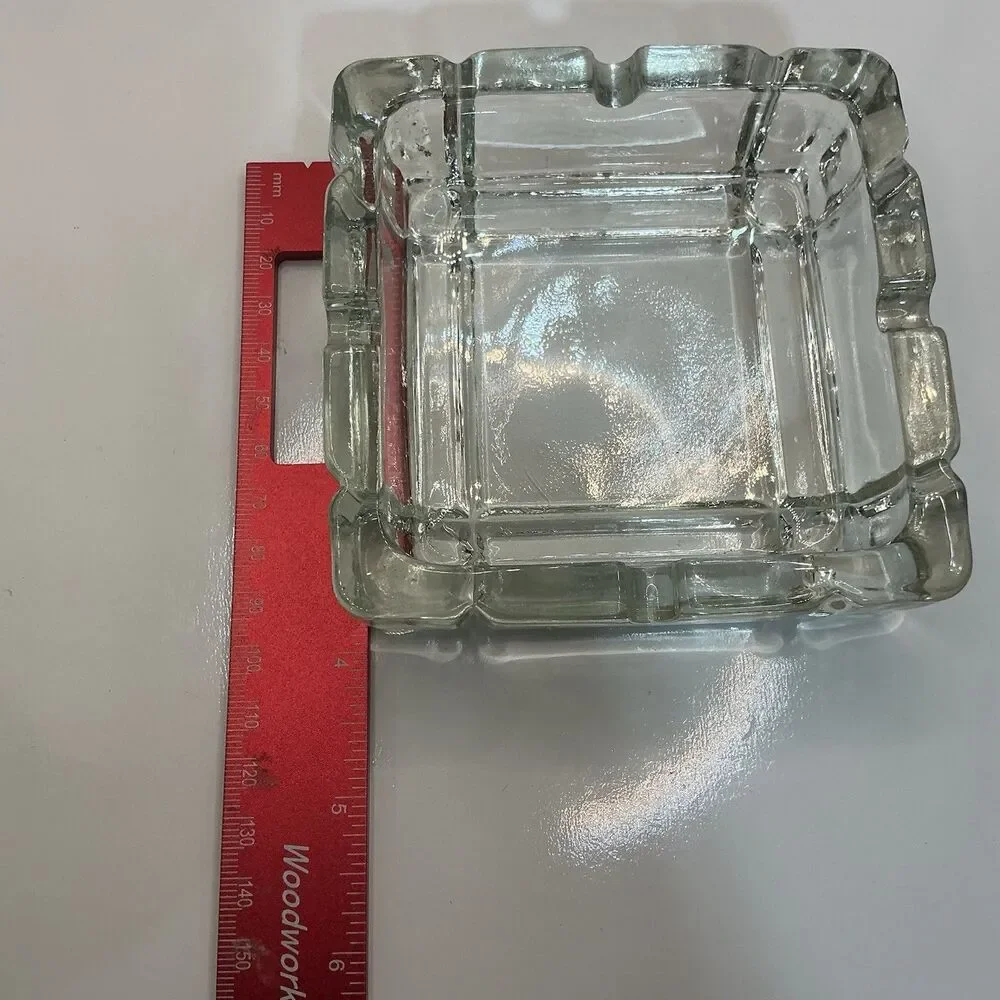 Vtg Mid Century Clear Square Glass Ashtray 4
